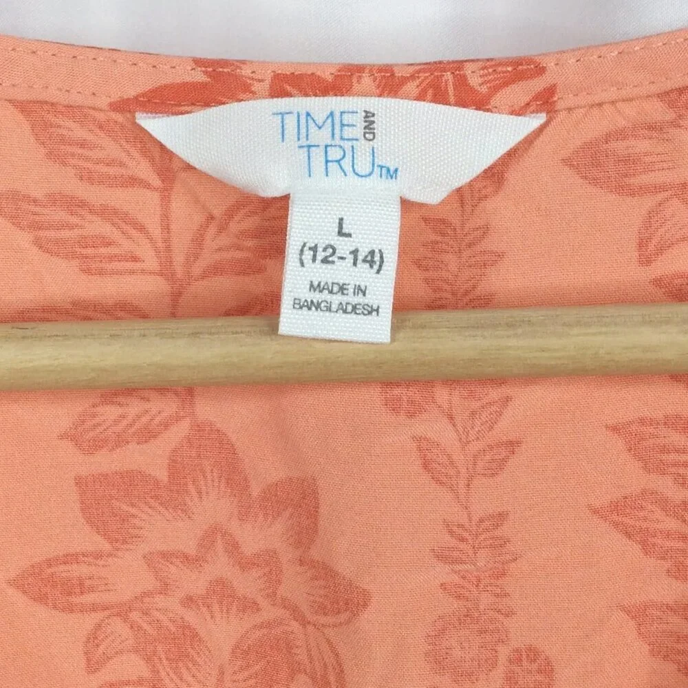 Time and Tru Women's Tank Dress Size Large Floral‎ V-Neck Sleeveless Tie Waist